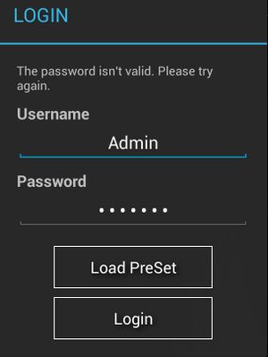 Invalid password entered