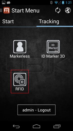RFID button on Start Screen